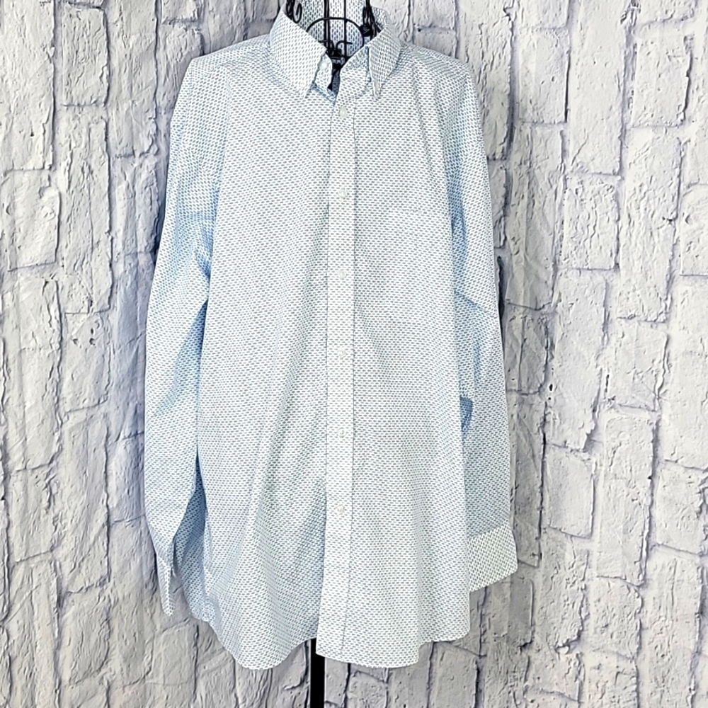 IZOD All Over Stretch Regular Fit Blue and Green Dress Shirt Large